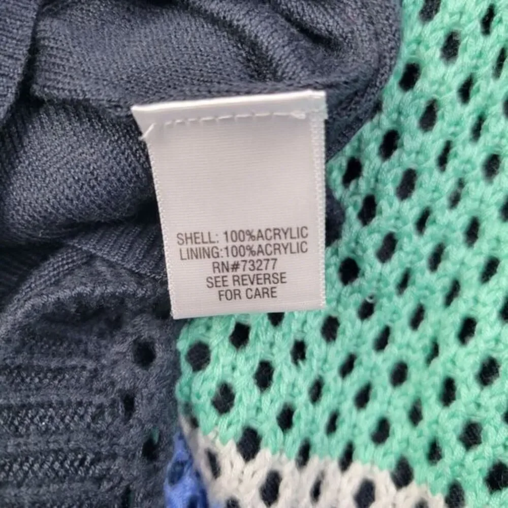 croft‎ and barrow women sweater xl open knit blue lined Striped Pullover